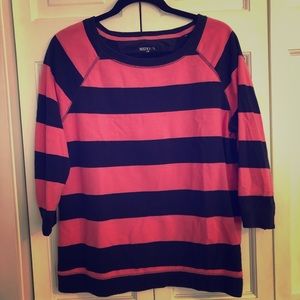EUC 💙 Navy & Pink Striped Sweatshirt 3/4 Sleeves
